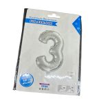 Foil Balloon 32 inch Silver Number 3